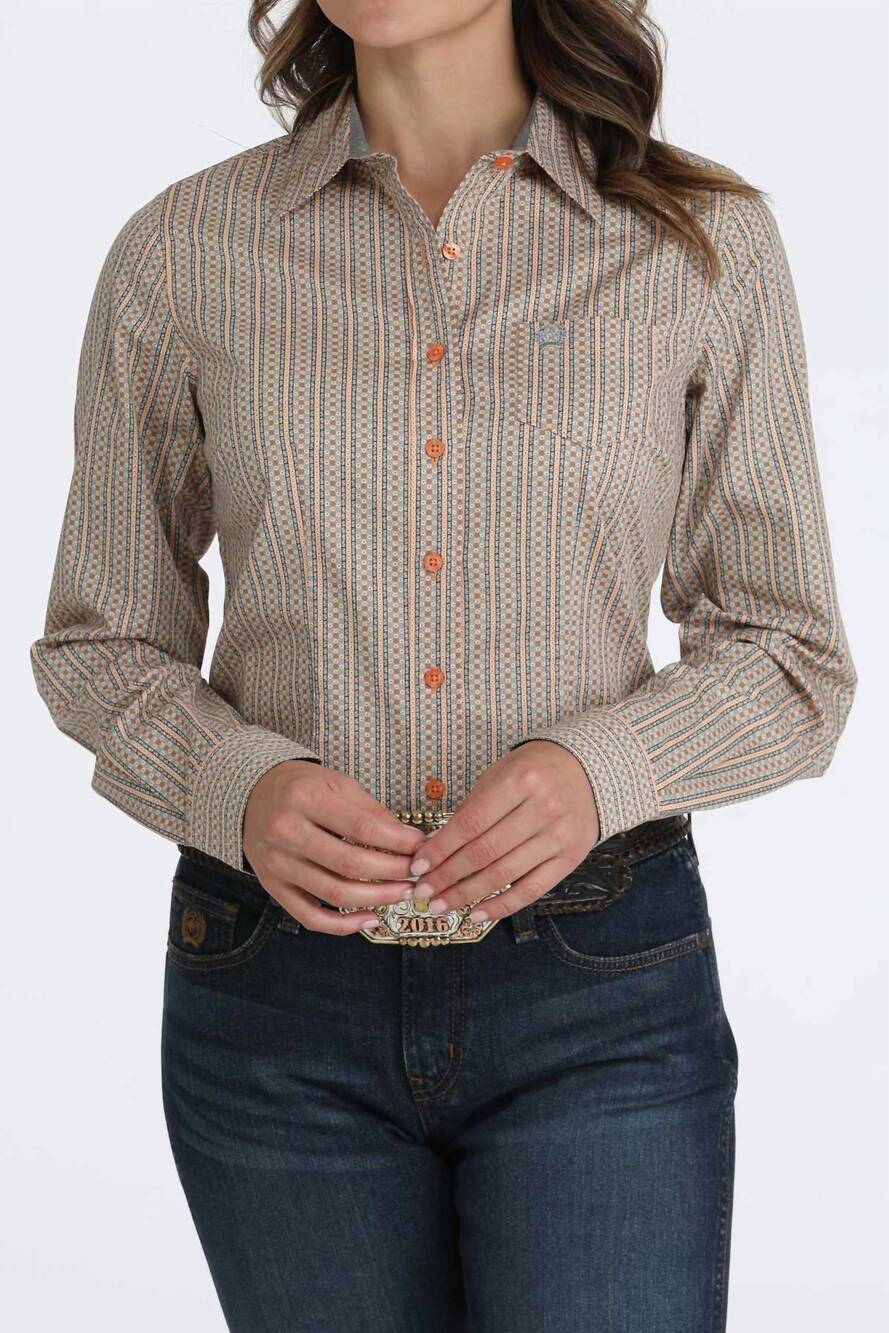 NEW CINCH arena fit button-down western shirt in orange/ grey